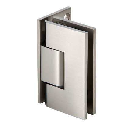 Vienna V1E344BN brushed-nickel adjustable offset wall-mount shower hinge for 10-12mm glass, squared modern design.