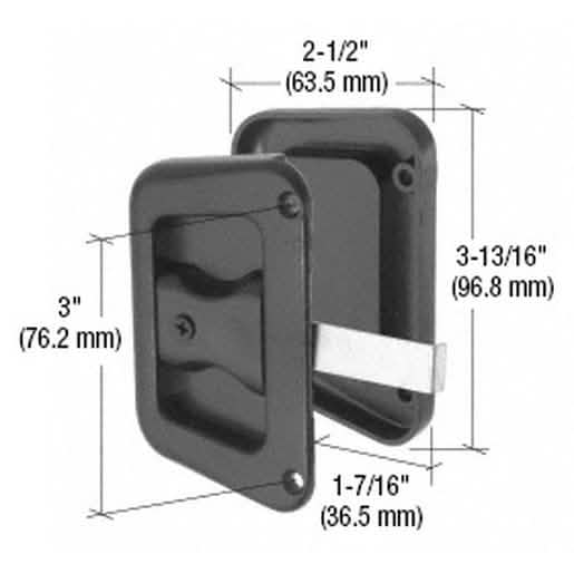 CRL Black Sliding Screen Door Latch with 3" Screw Holes for Hat Section Doors - Image 1