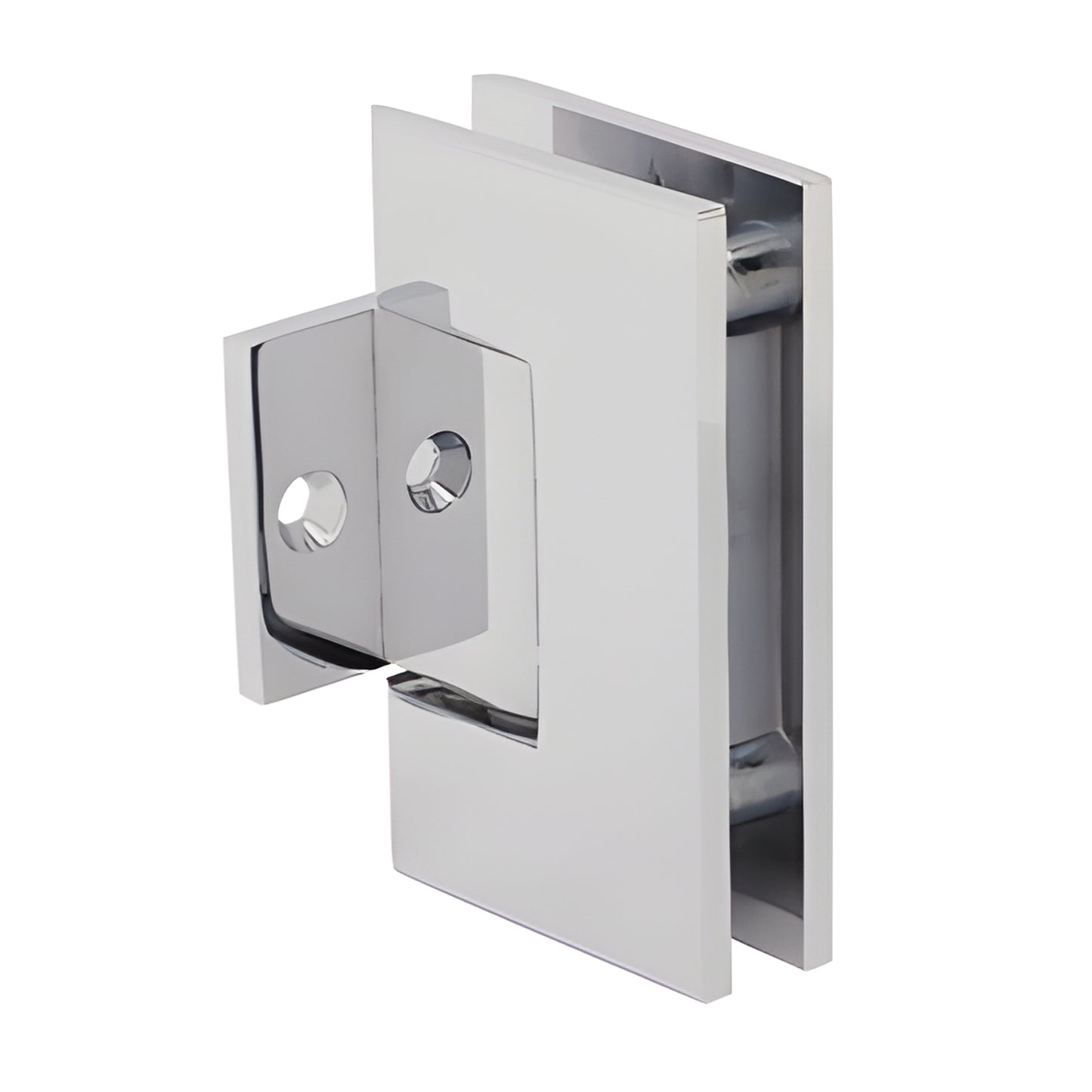 GEN280CH polished chrome pony wall mount hinge for frameless shower door, solid brass, short back plate, self-centering
