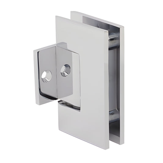 GEN280CH polished chrome pony wall mount hinge for frameless shower door, solid brass, short back plate, self-centering