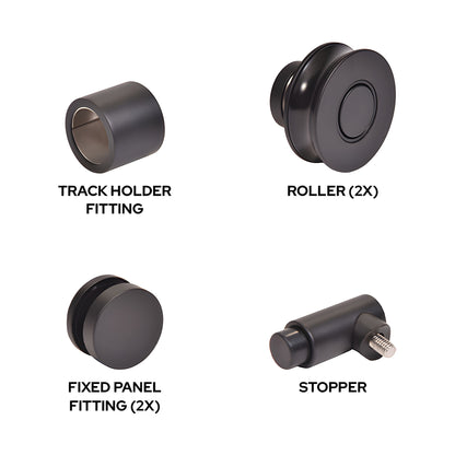 Matte black Colonia replacement kit CLNHDWKMBL - stainless steel rollers, fittings & stopper for 180 sliding shower door