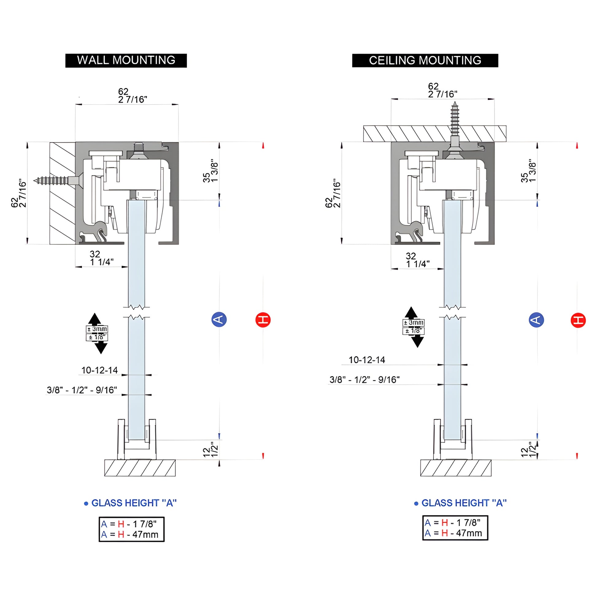 CRL695MBL matte-black sliding door kit, 118" track and tempered glass panel, wall-mounted top cover.