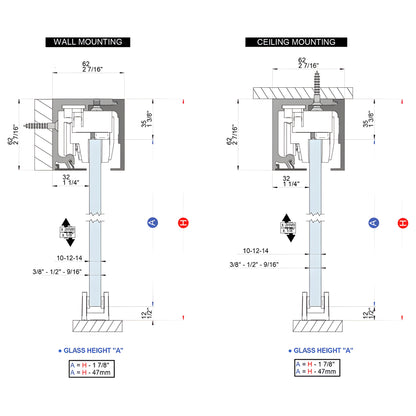 CRL695MBL matte-black sliding door kit, 118" track and tempered glass panel, wall-mounted top cover.