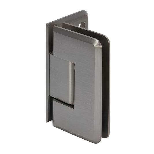 C0L044BN Cologne brushed nickel solid brass shower door hinge for 3/8-1/2" glass, beveled corner design.