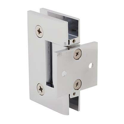 GEN280CH polished chrome pony wall mount hinge for frameless shower door, solid brass, short back plate, self-centering
