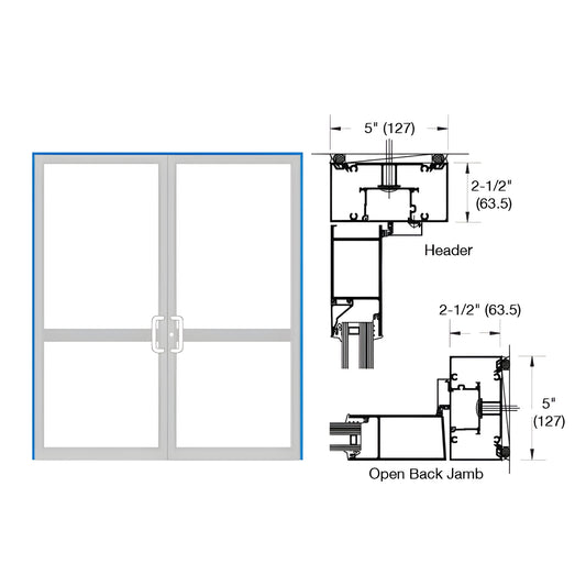 Double up/over hurricane impact door frame with center pulls and section drawings, Custom Kynar - SKU 0P72571