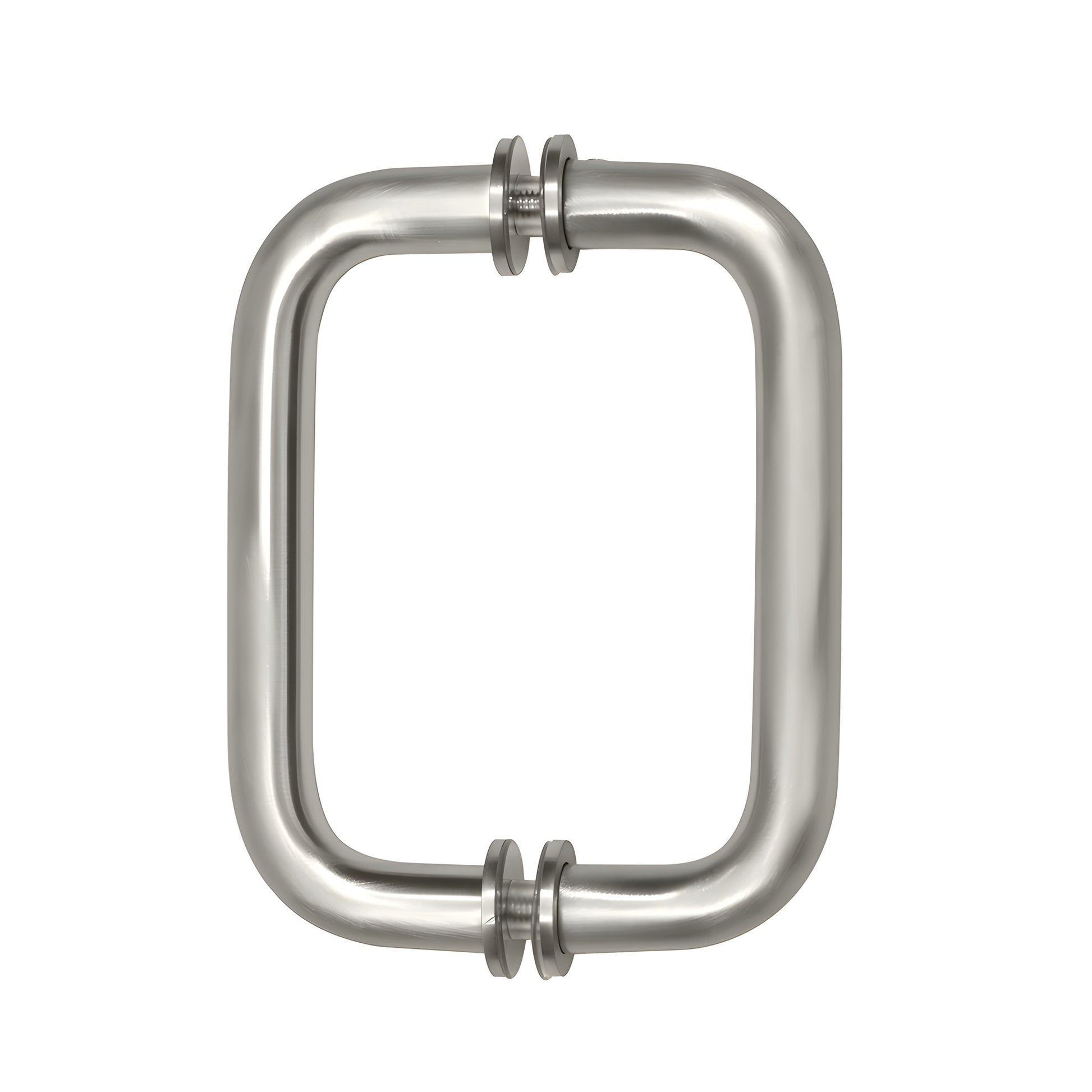 Satin nickel back-to-back tubular glass pull handle, 6" center-to-center, 3/4" brass tubing (SKU: BM6X6SN)