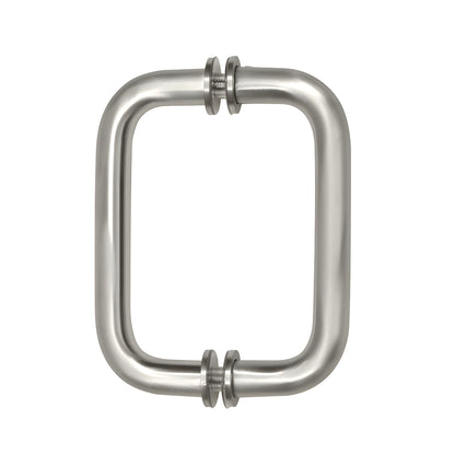 Satin nickel back-to-back tubular glass pull handle, 6" center-to-center, 3/4" brass tubing (SKU: BM6X6SN)