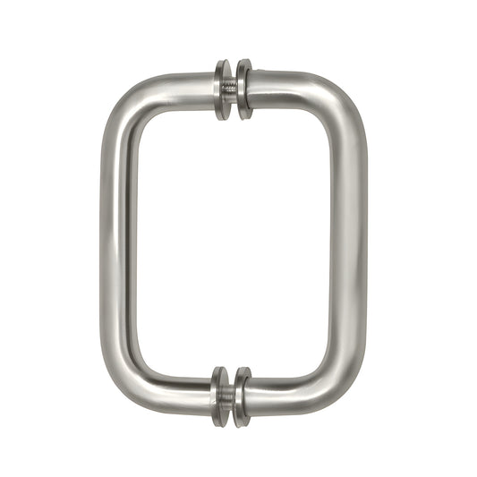 Satin nickel back-to-back tubular glass pull handle, 6" center-to-center, 3/4" brass tubing (SKU: BM6X6SN)