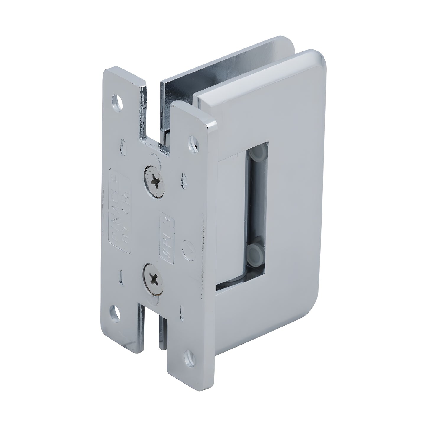 Polished chrome Pinnacle solid-brass shower hinge SKU P1N537CH, beveled, 5 pre-set, fits 8-12mm tempered glass.