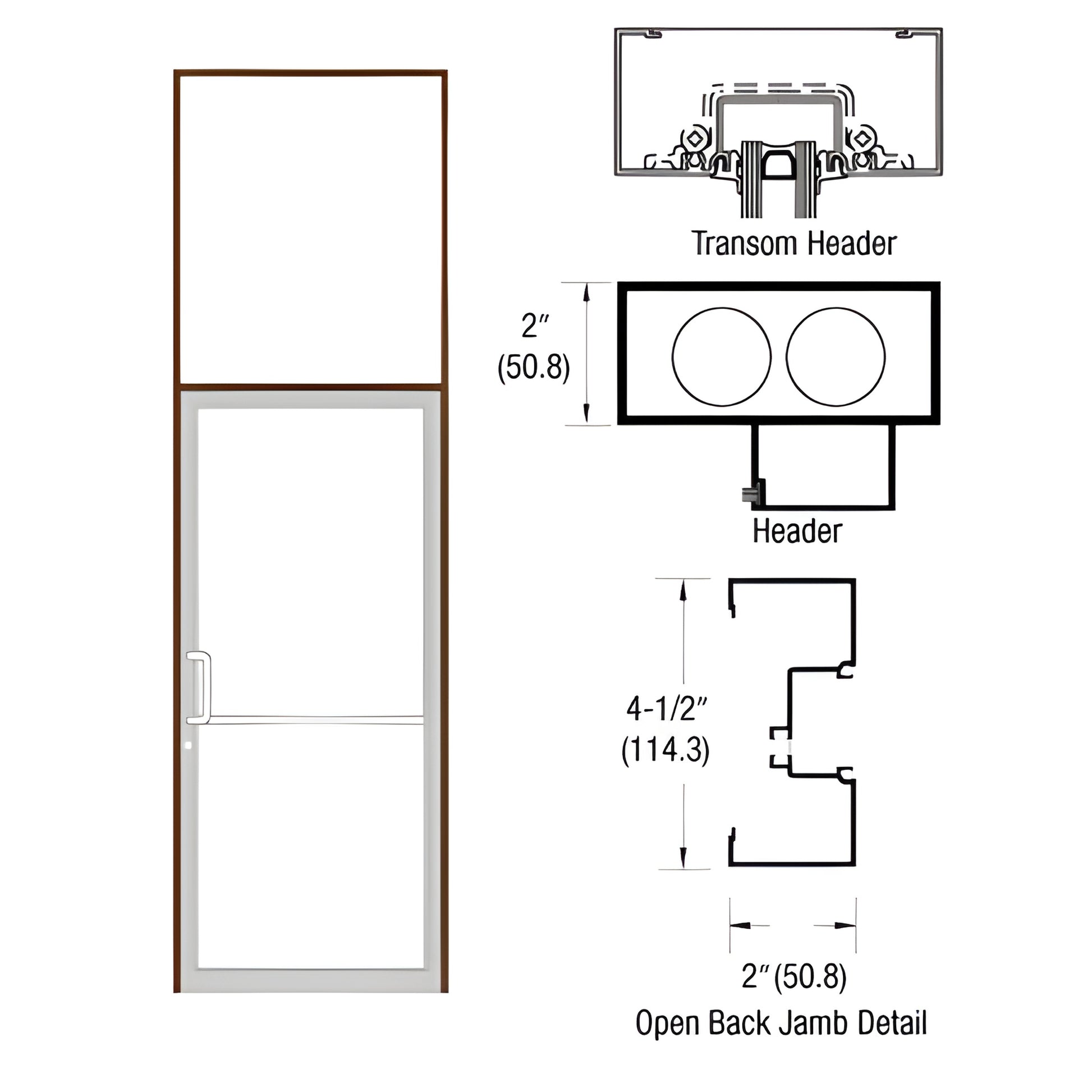 Transom frame with open-back jambs and aluminum threshold, black bronze anodized, 2" x 4-1/2" diagram - SKU 1B91422