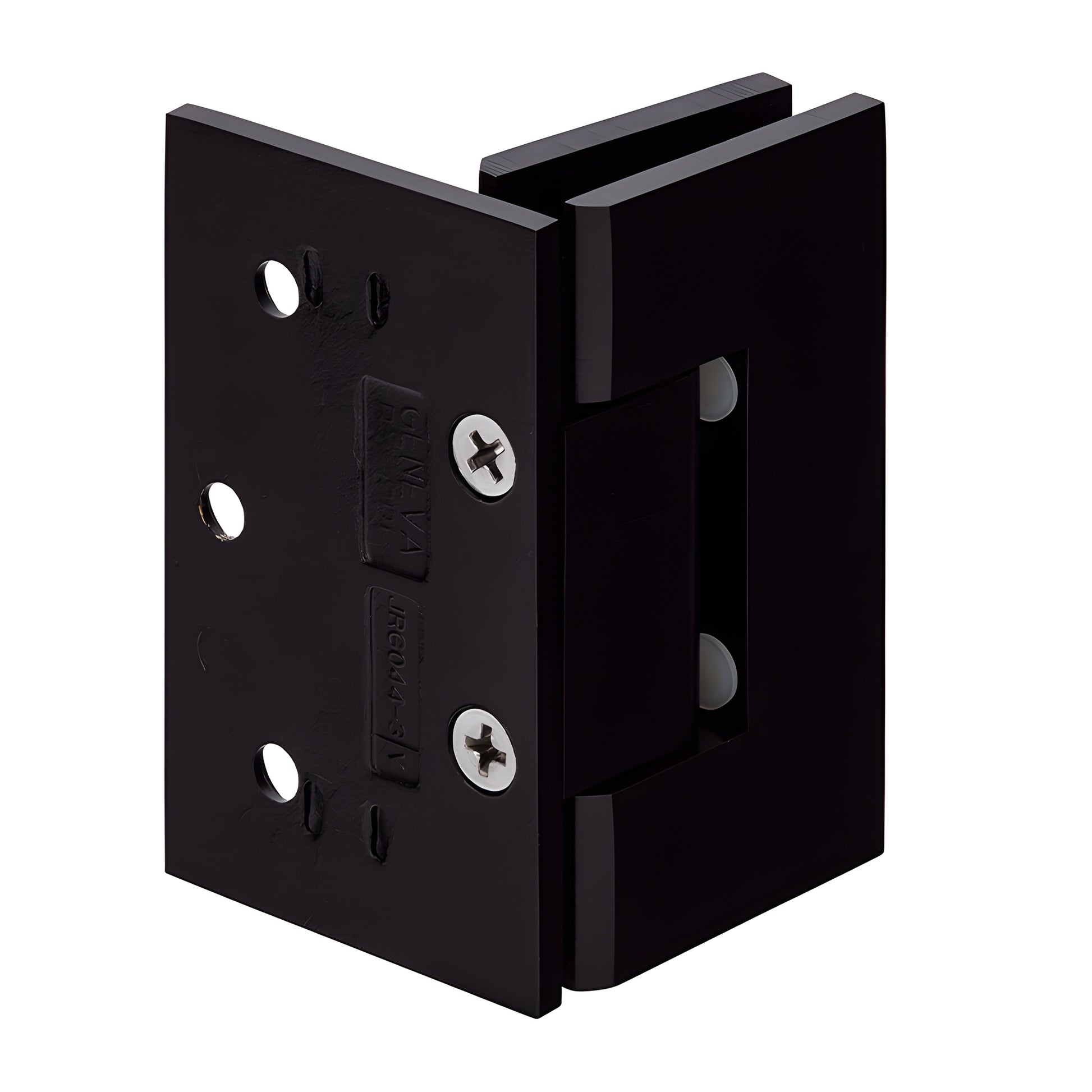 JRG0440RB oil-rubbed bronze solid brass frameless shower hinge, wall-mount offset, fits 6-8mm glass, self-centering.