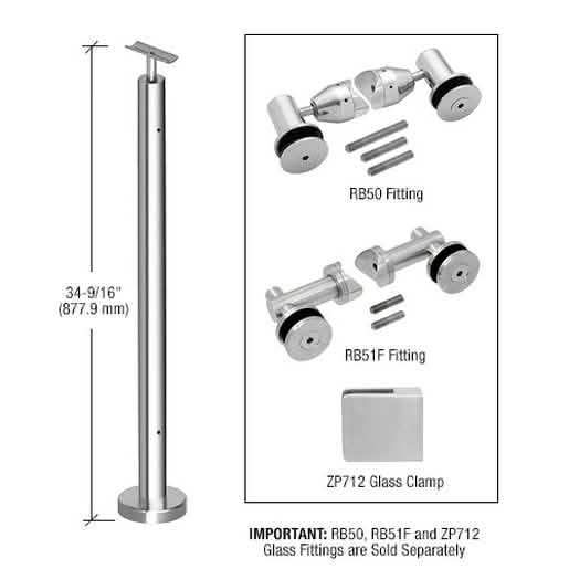 CRL Polished Stainless 36" P7 Series 180° Center Post Railing Kit - No Fittings Included
