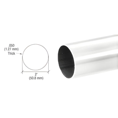 CRL Polished Stainless Steel Round Tubing 2 in Dia x .050 Wall x 98 in