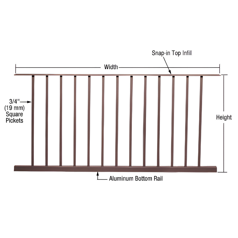 CRL Picket Panel P6036BRZ - matte bronze aluminum 13-picket panel with snap-in top, aluminum bottom rail, 3/4" square pickets