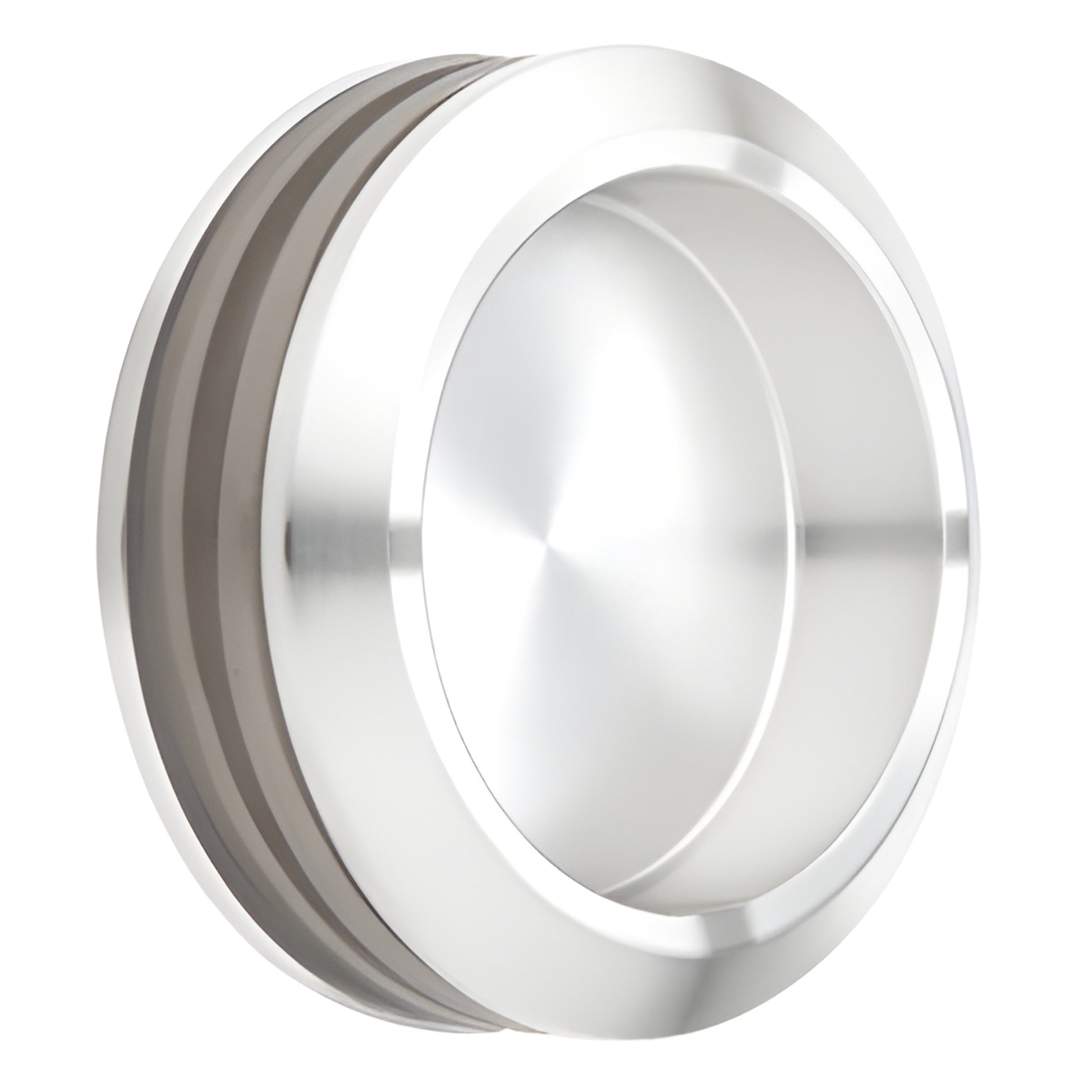 Polished stainless steel thru-glass pull with center water-block plate for 8-10mm tempered glass, SKU SERNHP2PS