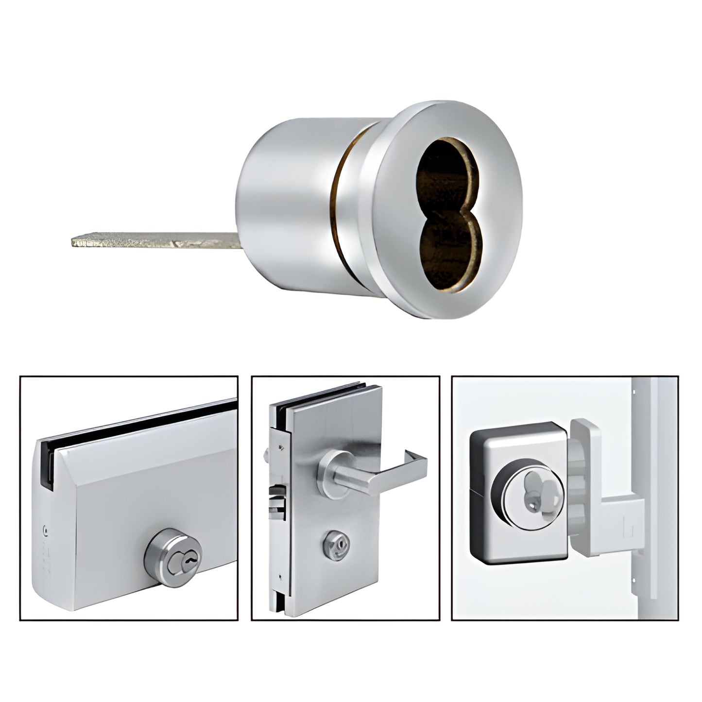 Polished stainless steel mortise housing for 7 pin SFIC cores, cylindrical rim housing with keyway - SKU 2CHPS