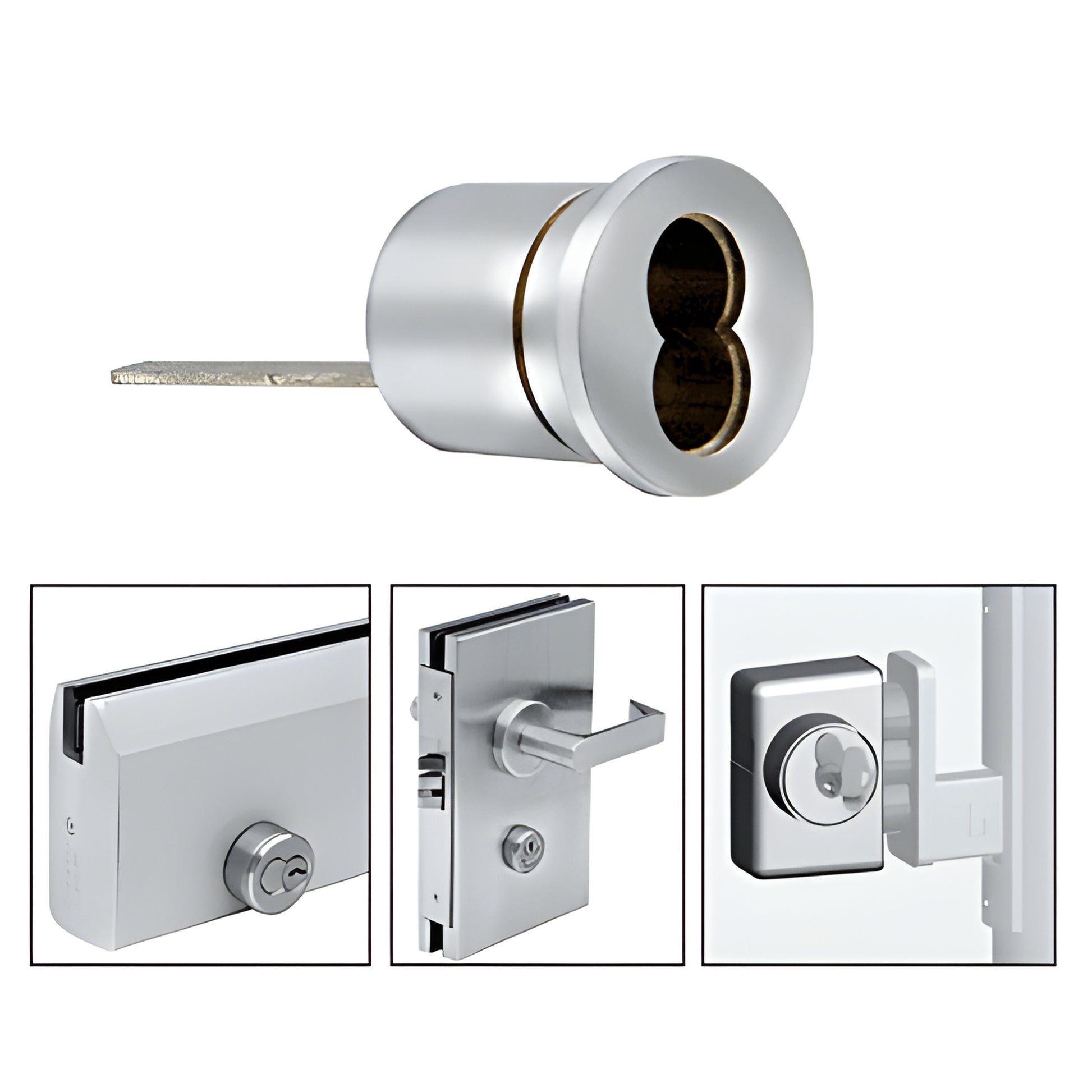 Polished stainless steel mortise housing for 7 pin SFIC cores, cylindrical rim housing with keyway - SKU 2CHPS