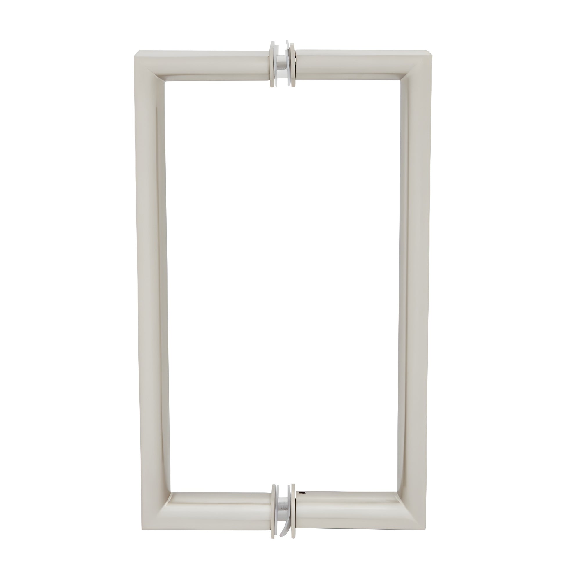 Brushed nickel RM8X8BN back-to-back rectangular glass pull handle, 3/4 in brass tube, round inner grip, 8 in c-c.