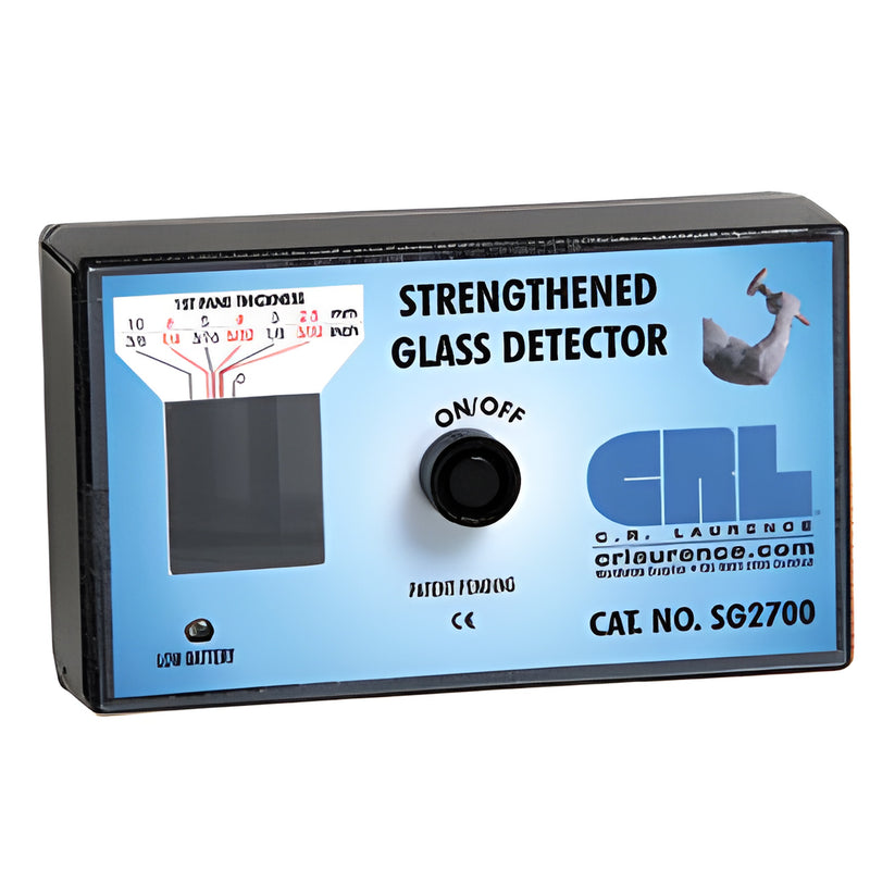 SG2700 strengthened glass detector - blue rectangular handheld meter with viewing window and central on/off knob