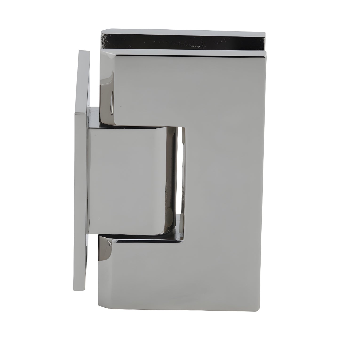 Polished nickel solid brass Vienna shower door hinge with short back plate, squared design for 3/8-1/2" glass