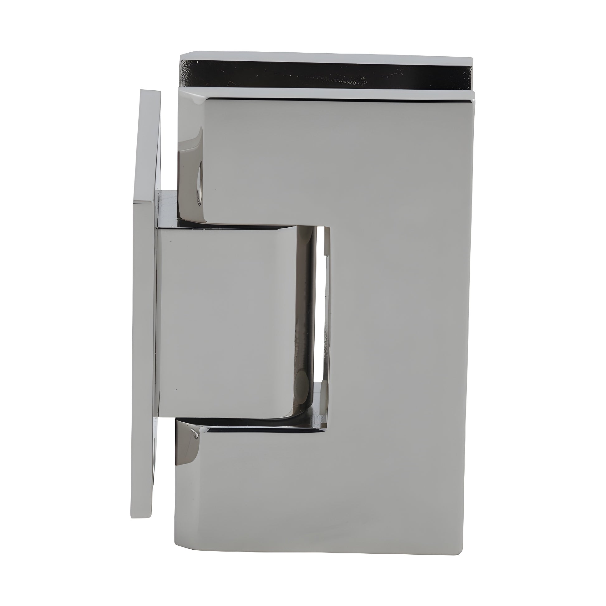 Polished nickel solid brass Vienna shower door hinge with short back plate, squared design for 3/8-1/2" glass
