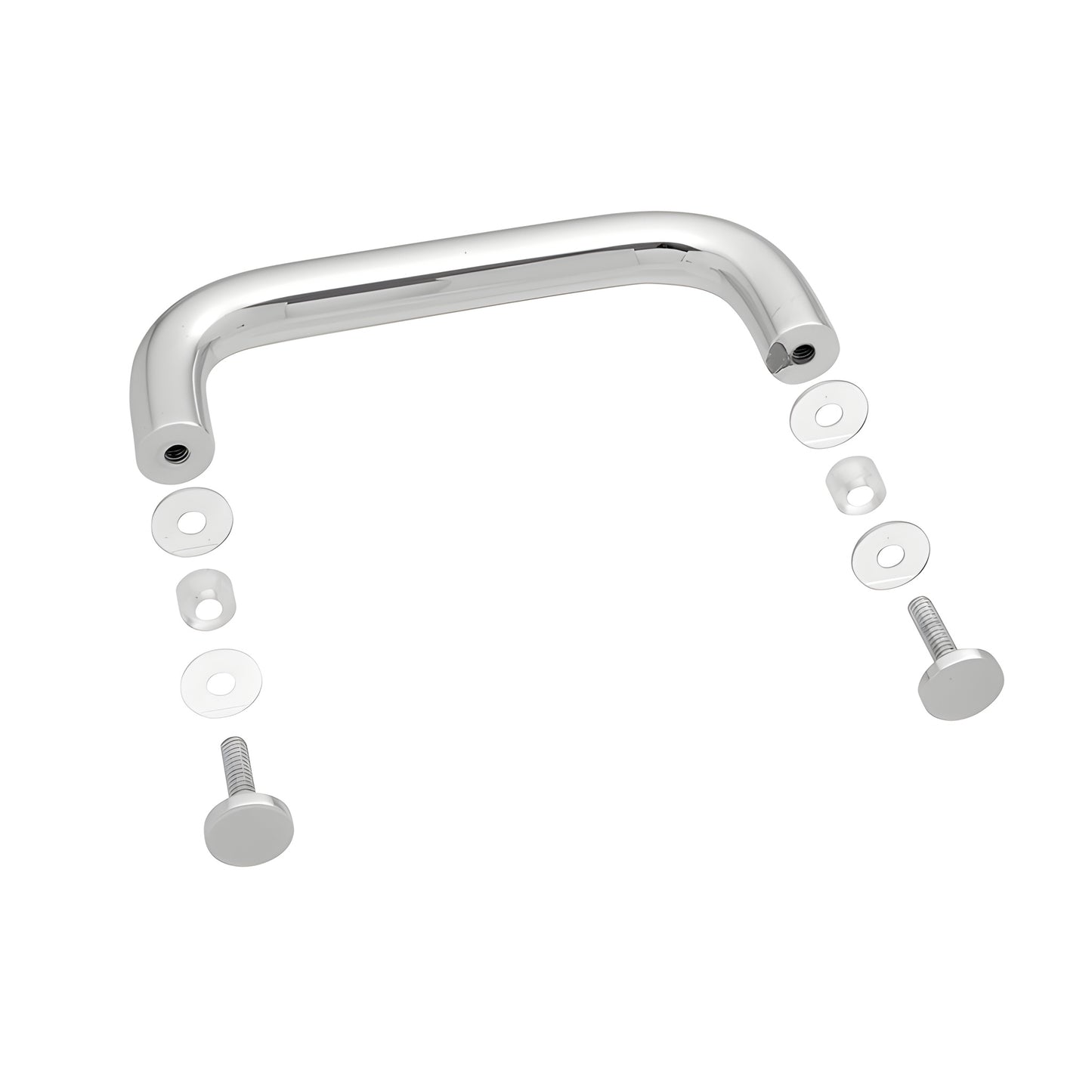 Brushed nickel solid brass U-shaped shower door pull, 3/4" dia, fits 1/4-1/2" glass - SKU BPS6BN