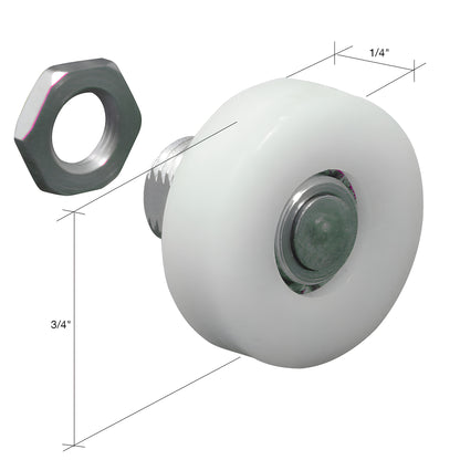 White 3/4" nylon flat-edge shower door roller with threaded stud and hex nut, SKU M6031