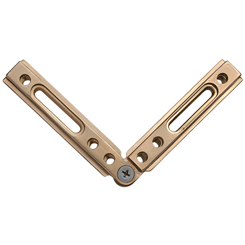 Brass adjustable header corner (SKU BHC373) for shower door T slot, V-shaped hinge with visible screw and mounting holes