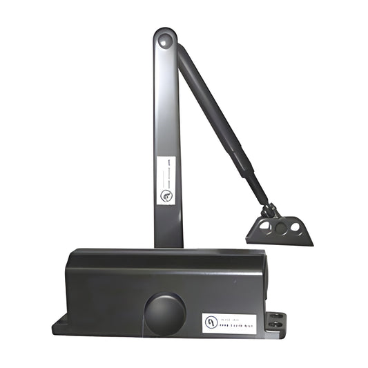 Black surface-mounted door closer with arm, model DC51 (SKU DC51BLK), ANSI A156.4 Grade 1