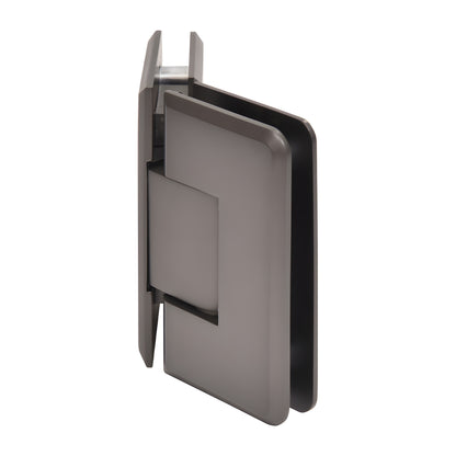 Matte gun metal Cologne 135 glass-to-glass shower hinge, beveled solid-brass design (SKU C0L045MGM).