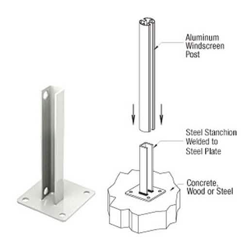 CRL Sky White AWS Steel Stanchion for 135° Rectangular Center Posts - Durable & Stylish