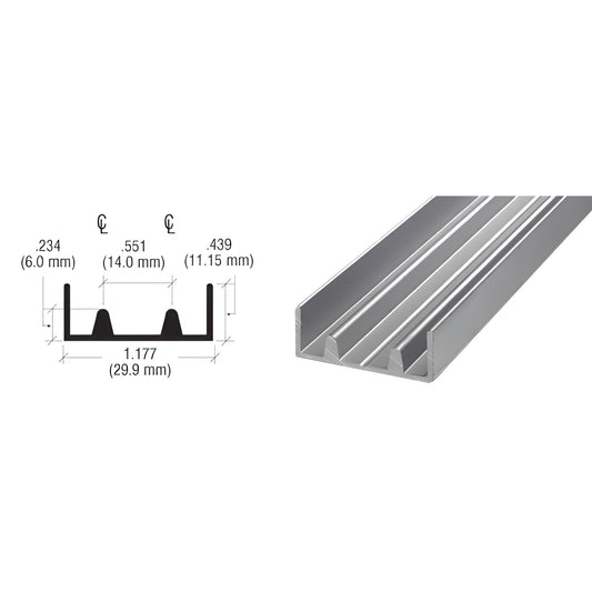 CRL D594A satin anodized aluminum double lower track extrusion, 12 ft length, 1.18 in wide, raised ribs for sliding doors
