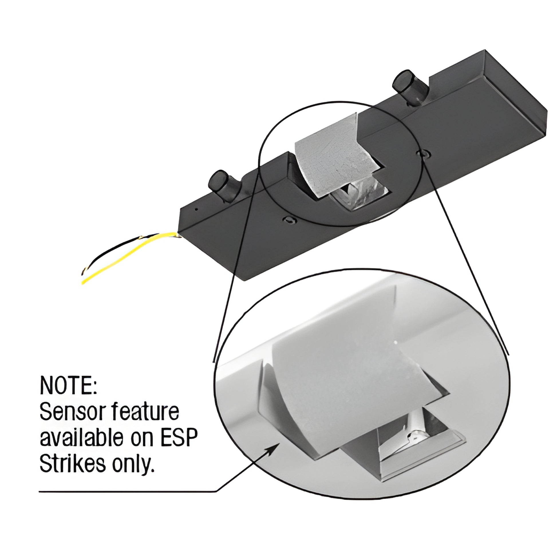 ESP1MBL matte black aluminum electric strike keeper for tempered glass doors, fail-secure with bolt position sensor.