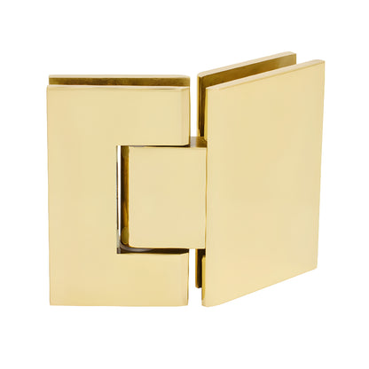 GEN045BR polished brass square glass-to-glass hinge, 135 self-centering, fits 8-12mm tempered glass