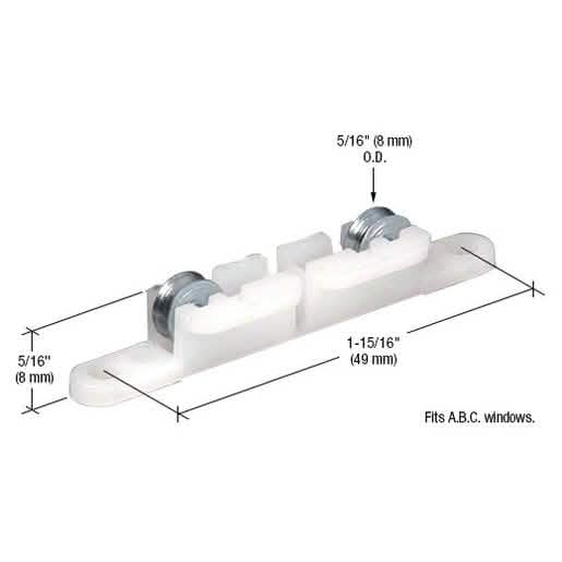 "CRL 5/16\" Concave Edge Tandem Steel Window Roller for A.B.C. Windows - Durable & Reliabl