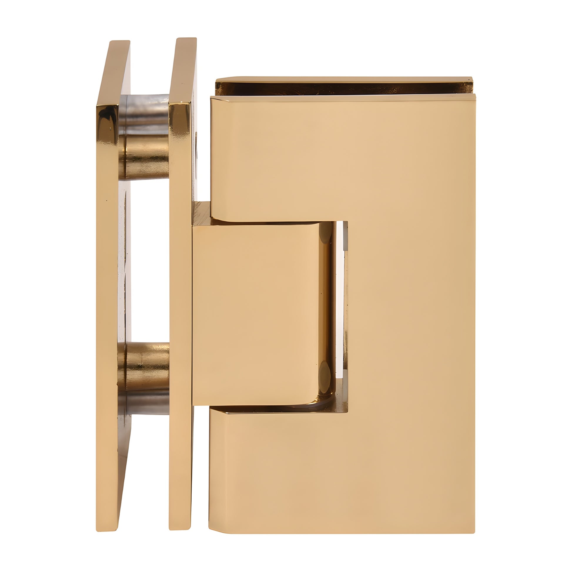 V1E092FG French Gold brass 90 glass-to-glass shower door hinge, square-edge, for 10-12 mm (3/8-1/2") glass