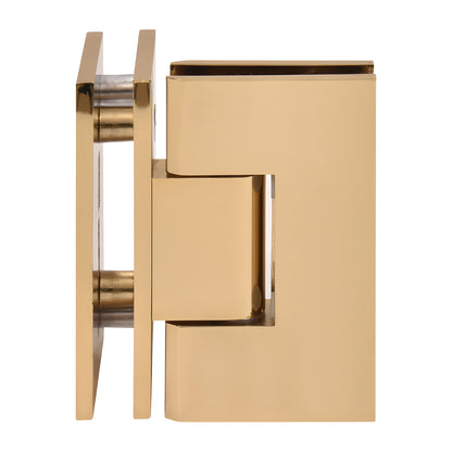 V1E092FG French Gold brass 90 glass-to-glass shower door hinge, square-edge, for 10-12 mm (3/8-1/2") glass