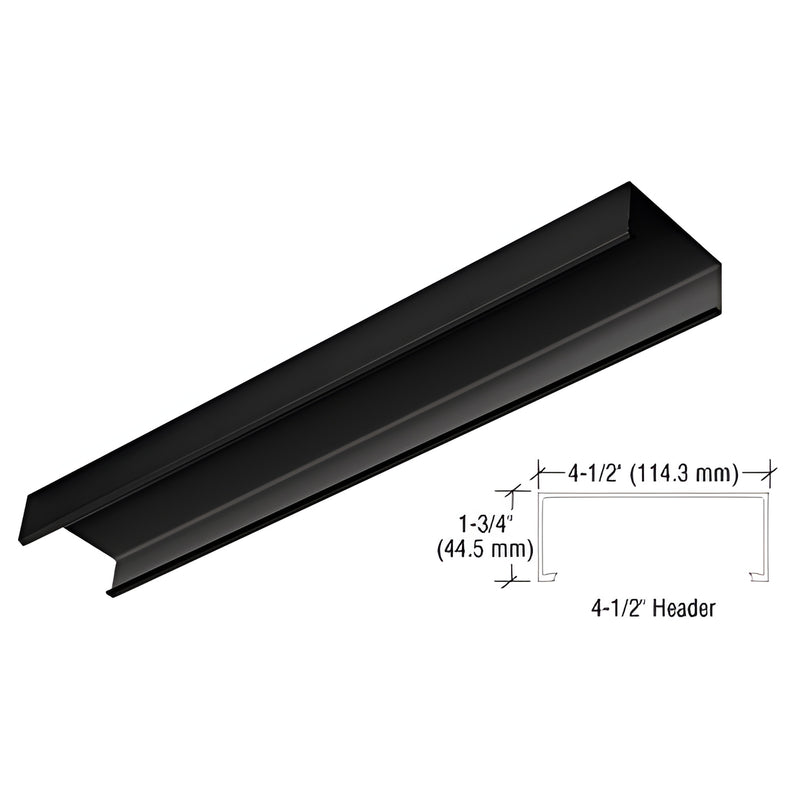 Matte black 4-1/2" x 1-3/4" overhead concealed door header channel, 240" length, SKU HCMBL240