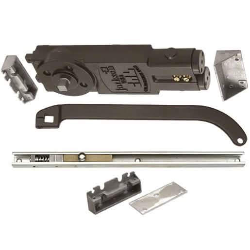 "CRL Jackson Dark Bronze Overhead Concealed Closer with 'U' Offset Slide-Arm, 105º, No Hol