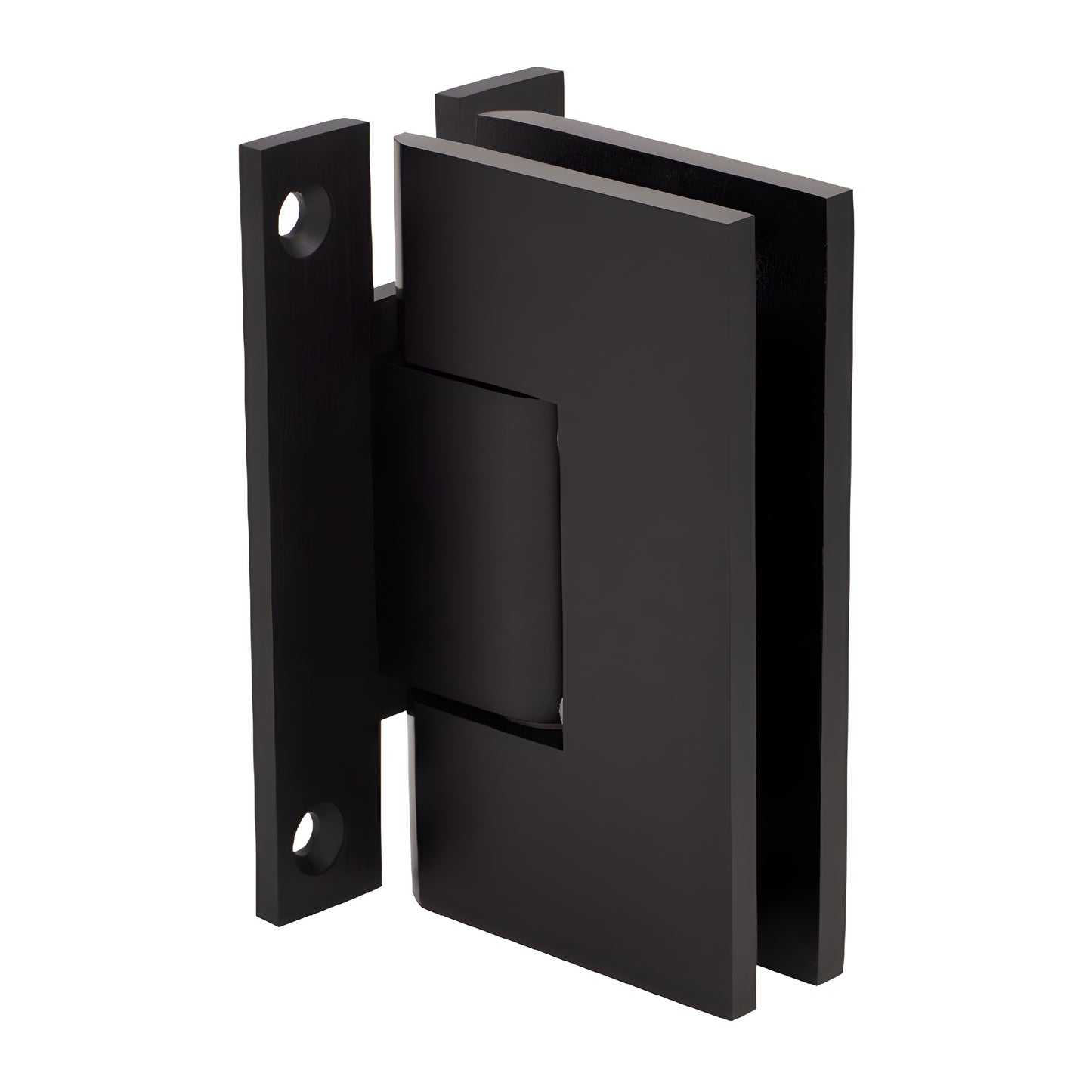 Oil rubbed bronze H plate wall hinge for frameless glass shower doors, squared Vienna design, brass construction