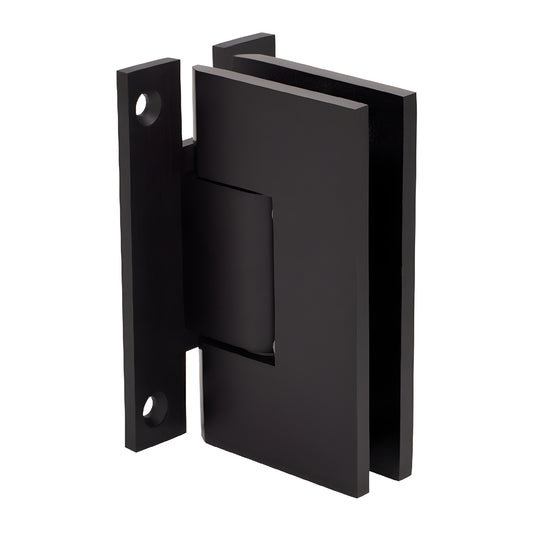 Oil rubbed bronze H plate wall hinge for frameless glass shower doors, squared Vienna design, brass construction
