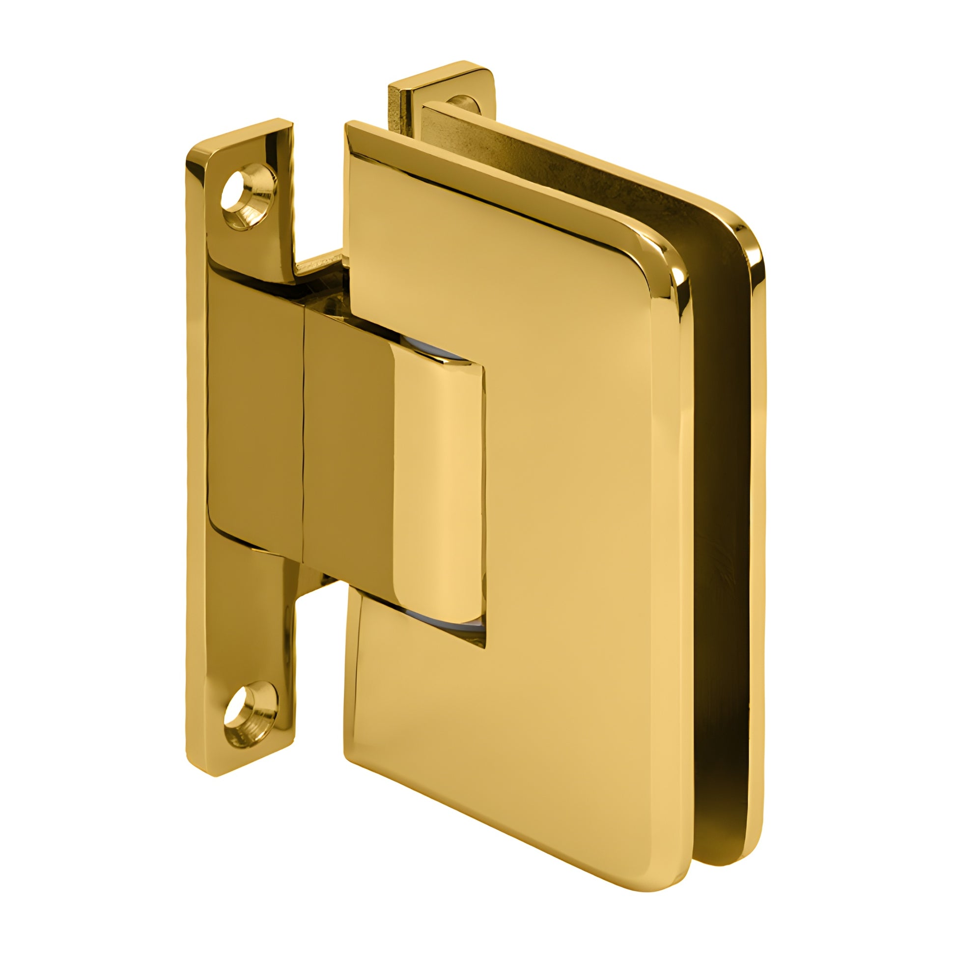 PLY037BR polished brass solid brass frameless shower door hinge, wall mount, beveled edge, self centering