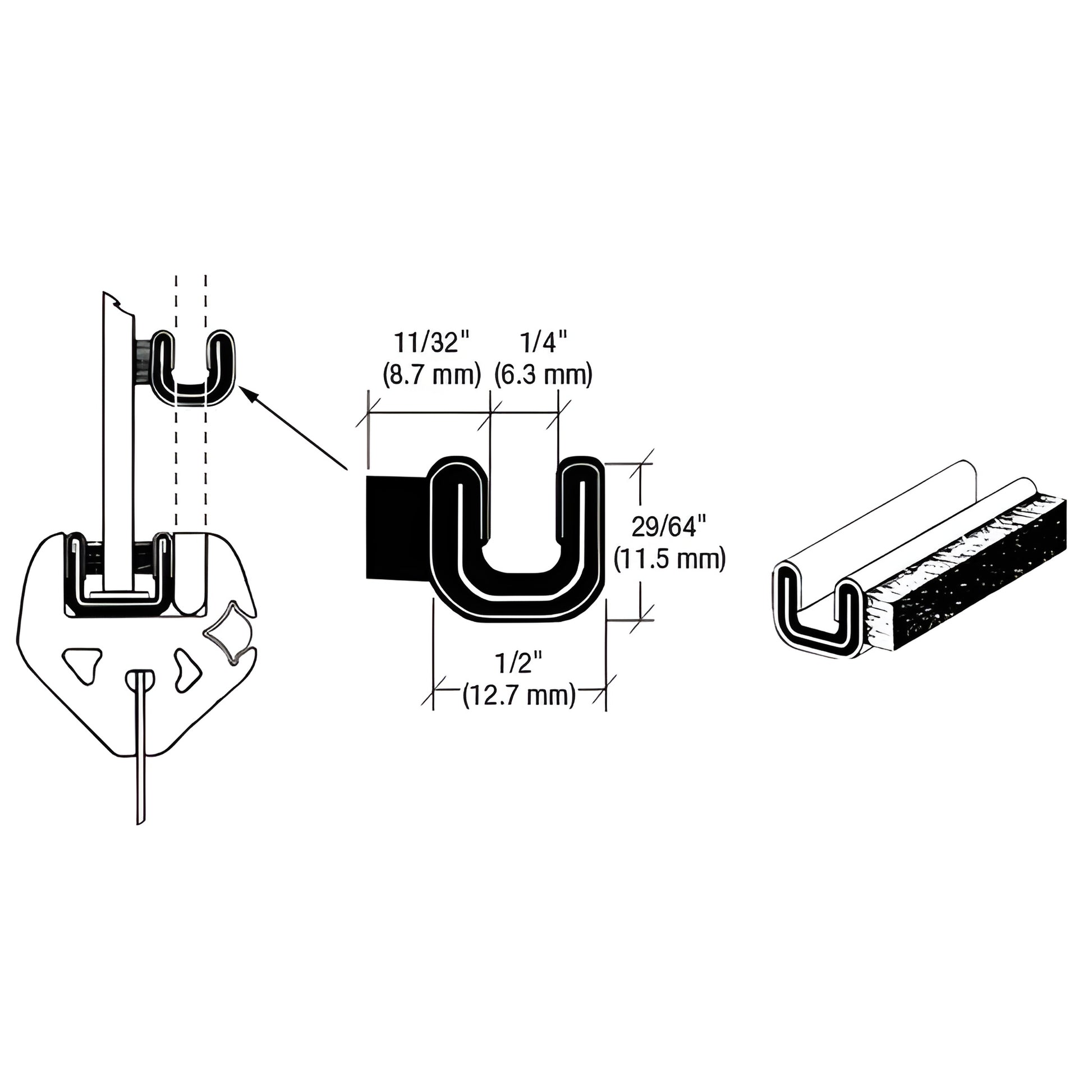 CRL 3K196 black rubber unbeaded rigid glass run channel with felt lining, 96in length, 1/4in glass fit.