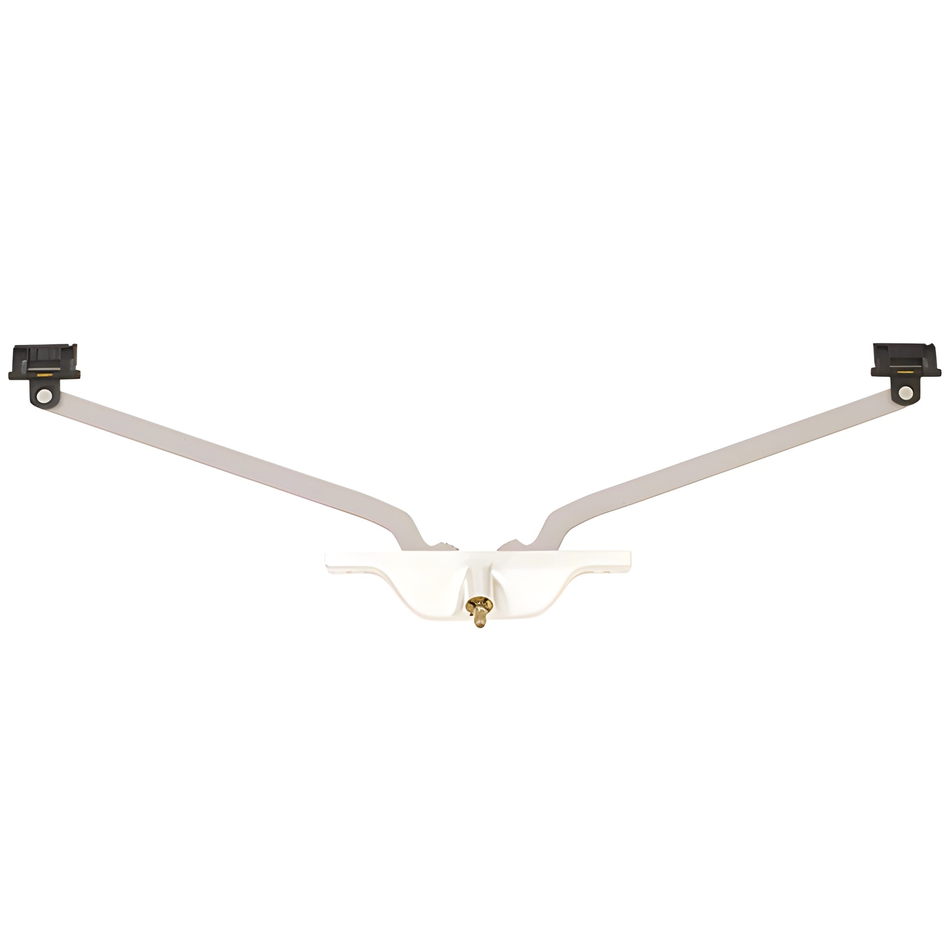 CRL Truth EP27010 white awning pivot shoe operator with dual arms, face-mounted, ~10" sash opening.