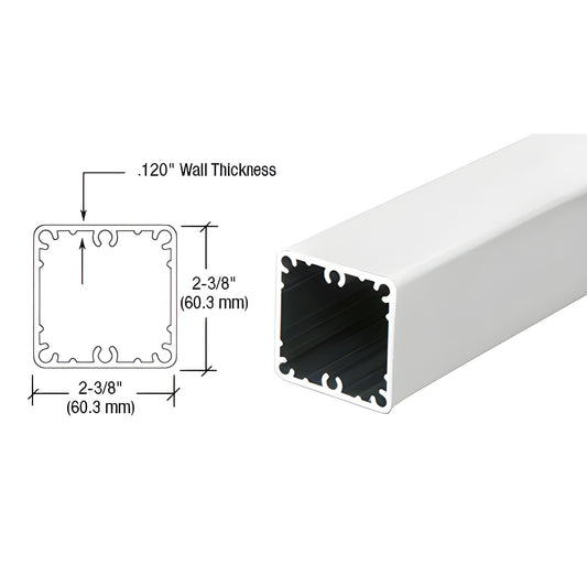 P36W Sky White aluminum 2-3/8" (60.3 mm) square post, extruded hollow profile with 0.120" wall thickness