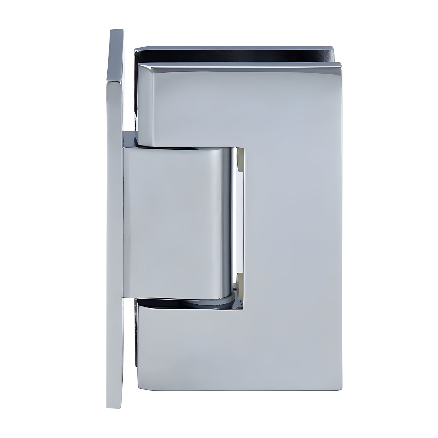 GEN537CH polished chrome brass shower hinge for 8-12mm tempered glass, wall-mount, self-centering, square edge.