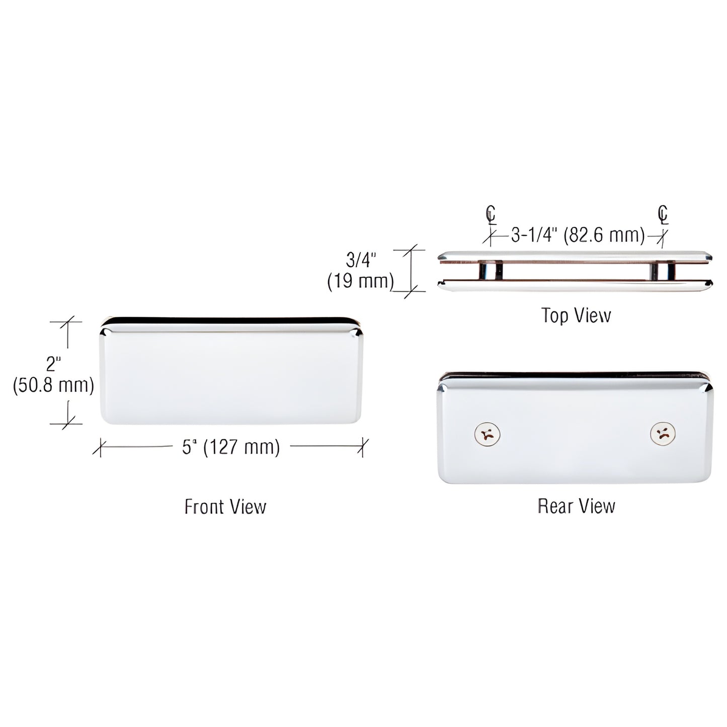 BGC180CH polished chrome beveled 180 glass-to-glass clamp for 3/8-1/2 (10-12mm) glass, solid brass, 5 x 2