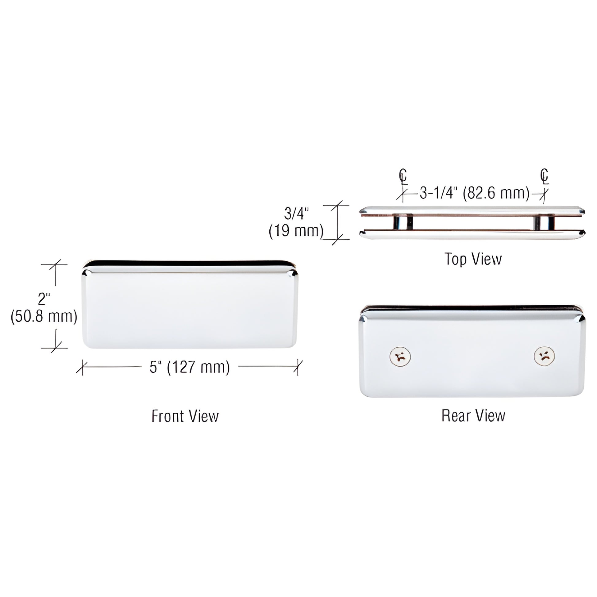BGC180CH polished chrome beveled 180 glass-to-glass clamp for 3/8-1/2 (10-12mm) glass, solid brass, 5 x 2