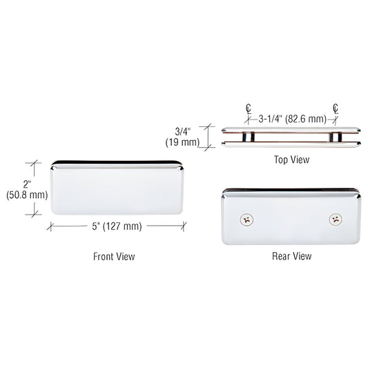 BGC180CH polished chrome beveled 180 glass-to-glass clamp for 3/8-1/2 (10-12mm) glass, solid brass, 5 x 2